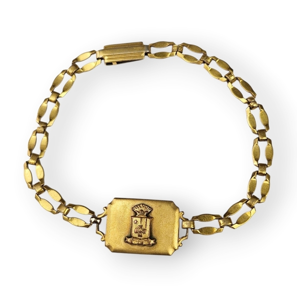 Sigma Phi Epsilon Chain Bracelet Satin Gold Plated Vintage Fraternity Shield 7" - Picture 9 of 10